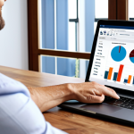 **

A modern realtor using a CRM system on a laptop, analyzing data with charts and graphs, in a bright and stylish office. The background shows happy clients shaking hands. Focus on data-driven personalization and a successful real estate deal.

**
