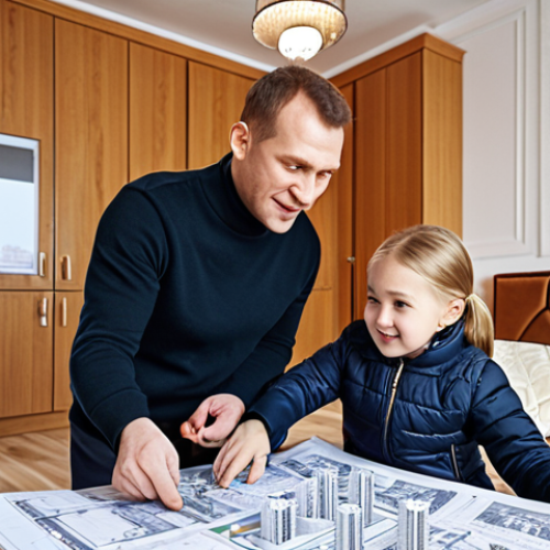 Home 25 Specializing in New Construction**
*Prompt:* A modern apartment complex under construction in a Moscow suburb during winter. Happy family looking at blueprints with a knowledgeable real estate agent (gender-neutral, dressed professionally). Emphasis on bright, spacious apartments and modern infrastructure. Add snow and festive New Year decorations.
**