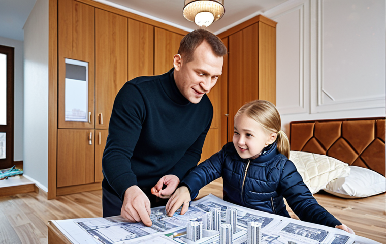 Specializing in New Construction**

*Prompt:* A modern apartment complex under construction in a Moscow suburb during winter. Happy family looking at blueprints with a knowledgeable real estate agent (gender-neutral, dressed professionally). Emphasis on bright, spacious apartments and modern infrastructure. Add snow and festive New Year decorations.

**