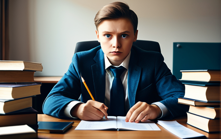 공인중개사 시험 준비를 위한 멘탈 관리 - **Prompt:** A determined Russian student or professional (gender-neutral, perhaps early 30s) sitting...