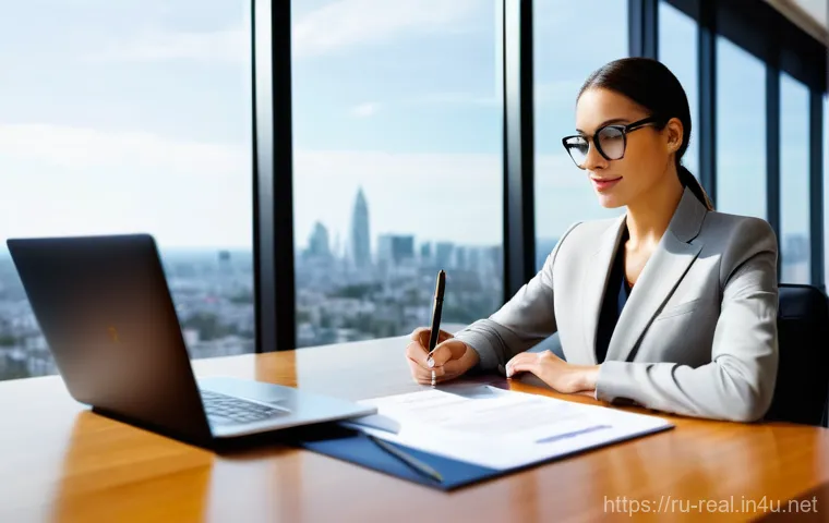 공인중개사 시험 대비 최신 강의 활용법 - **Prompt:** A confident and modern female real estate agent, with a warm and inviting expression, is...