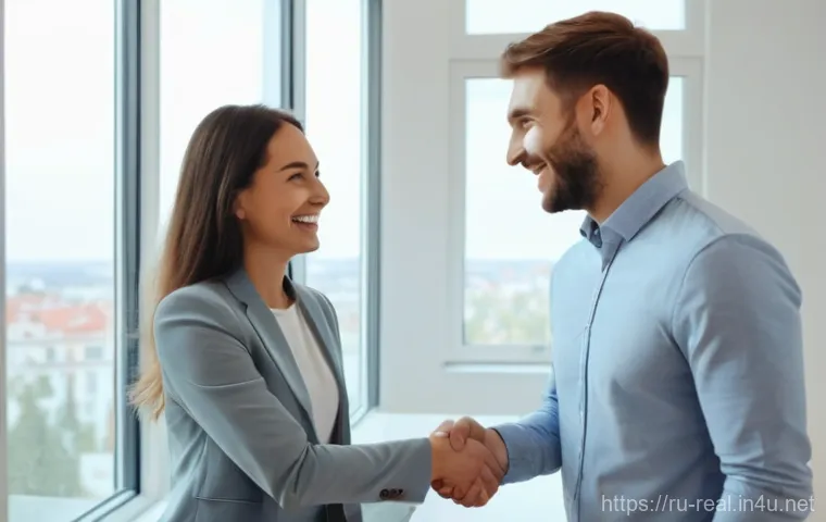 공인중개사와 부동산 거래 분쟁 해결 사례 - A concerned Russian man, in his late 30s or early 40s, wearing a neatly pressed button-up shirt, is ...