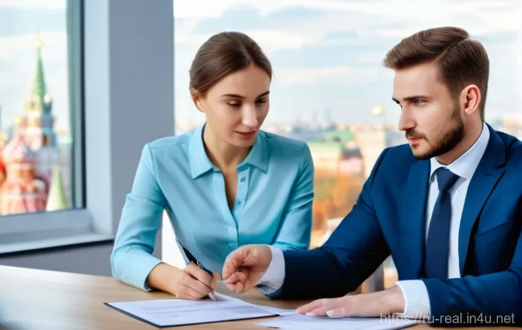 공인중개사 시험 대비 요점 정리 노트 - **Image Prompt 1: "Expert Mortgage Consultation"**
A professional, well-dressed female Russian r...