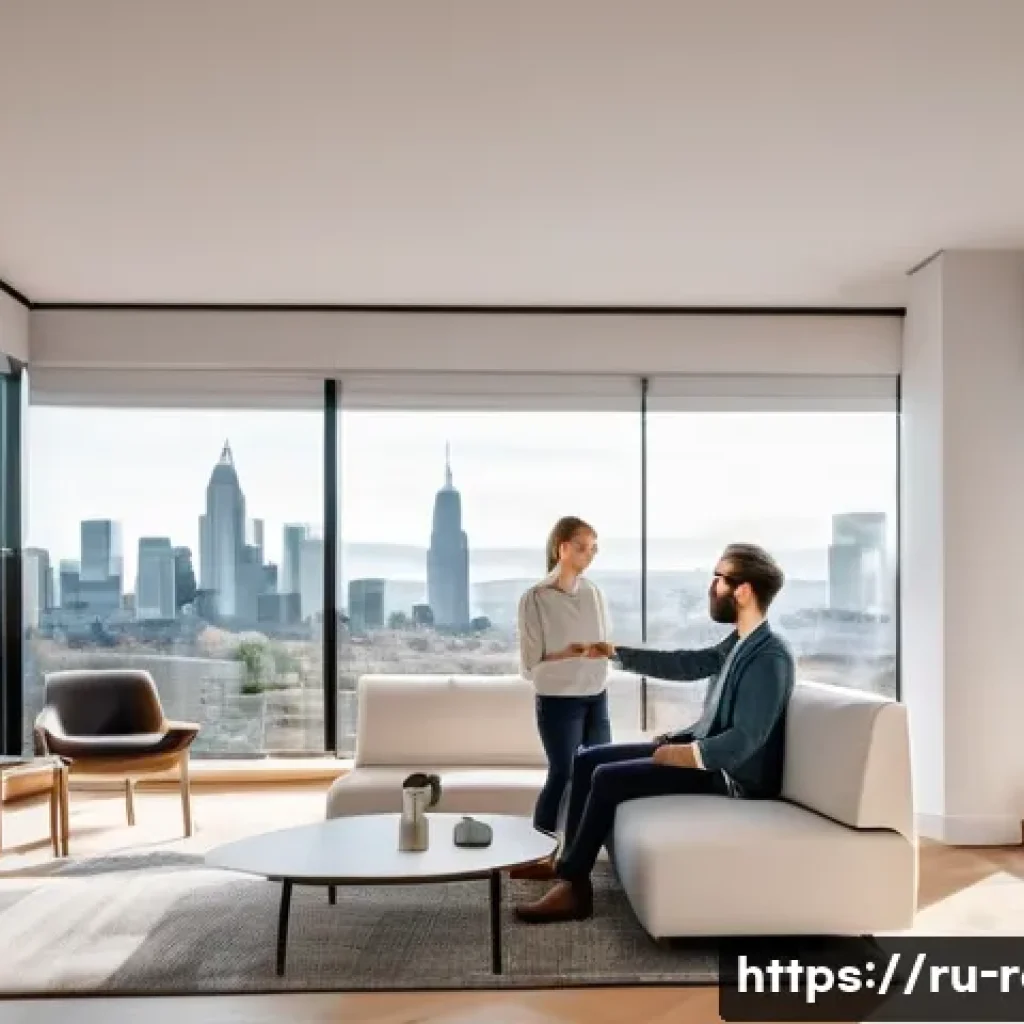 공인중개사와 최신 부동산 기술 적용 사례 - **Prompt 1: Immersive Virtual Home Tour Experience**
A young, diverse couple, both in their late...