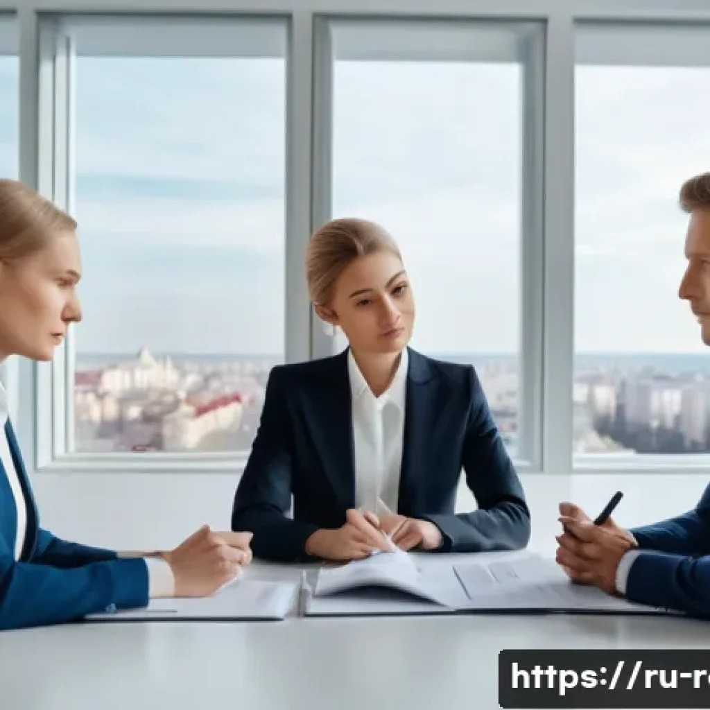 공인중개사 부동산 정책 대응 사례 - **A Russian female realtor providing expert legal consultation to a Russian couple in a modern offic...