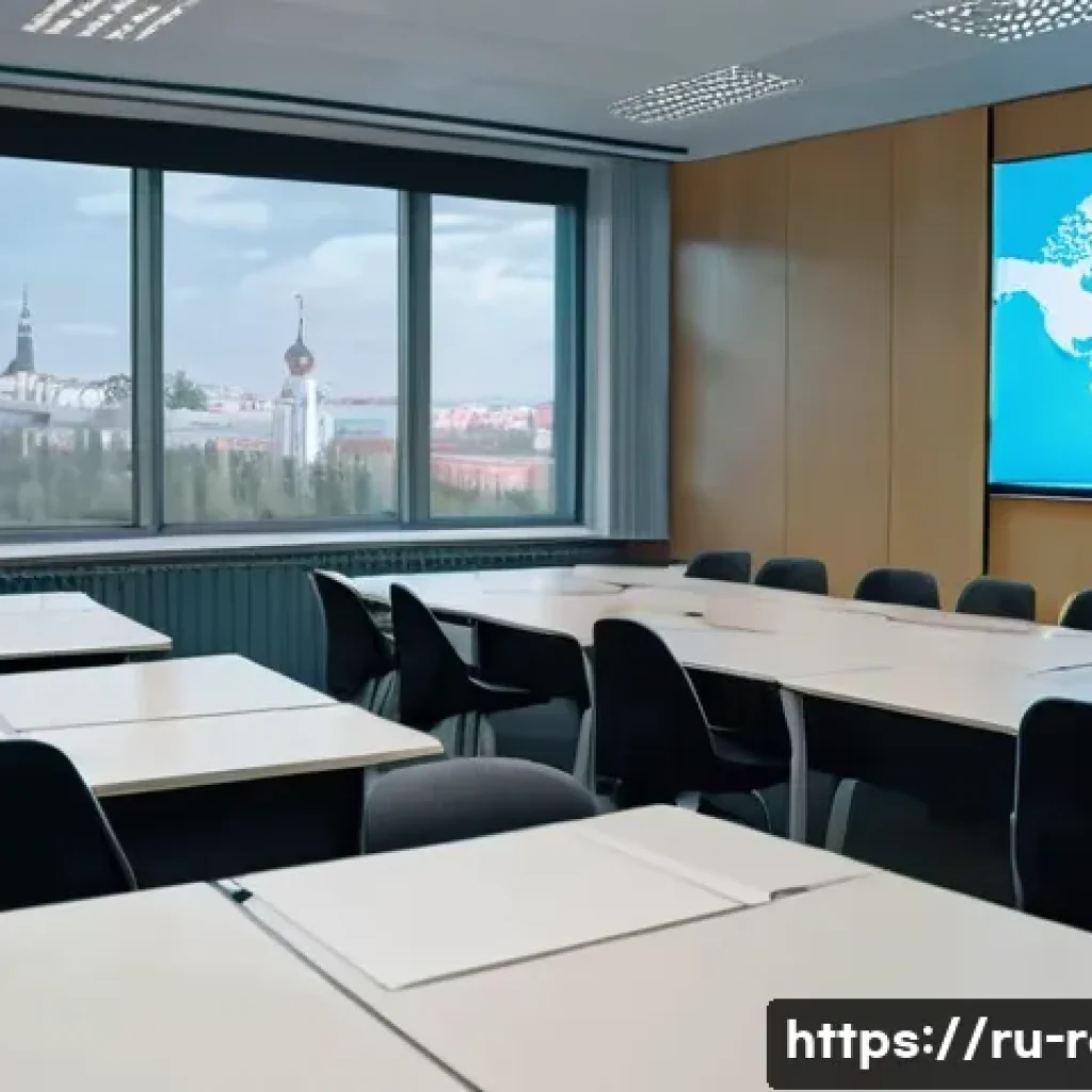 공인중개사 시험을 위한 추천 학원 - A professional real estate classroom scene set in Russia, featuring a diverse group of adult student...