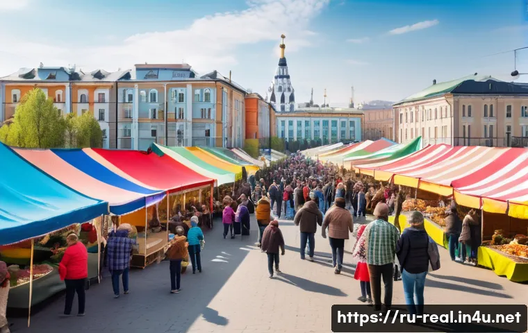 공인중개사로서 지역 커뮤니티 참여 방법 - A vibrant local community festival scene in a Russian neighborhood, featuring diverse residents enga...