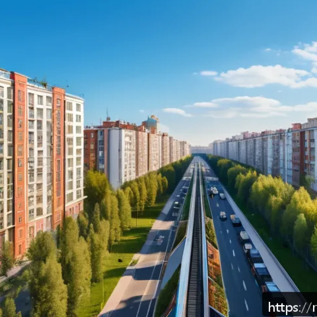 공인중개사 부동산 지역 조사 요령 - A modern residential neighborhood in Moscow during daytime, featuring multiple metro lines with visi...