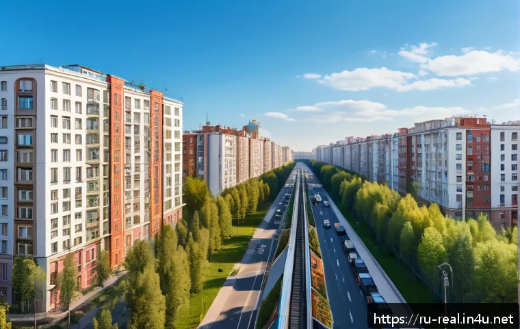 공인중개사 부동산 지역 조사 요령 - A modern residential neighborhood in Moscow during daytime, featuring multiple metro lines with visi...