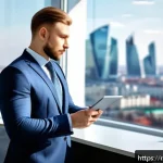 Home 21 공인중개사 자격증으로 얻는 전문성 - A professional Russian real estate agent in a modern office setting, dressed in a sharp business sui...