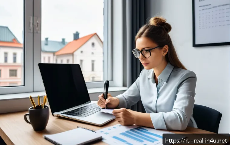 공인중개사 자격증으로 프리랜서로 일하기 - A professional freelance real estate agent working at a modern home office in Moscow, Russia, during...