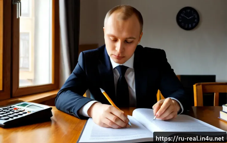 Home 15 공인중개사 시험 대비 실전 전략 연구 - Photorealistic study scene of a Russian real estate licensing candidate practicing exam strategy at ...
